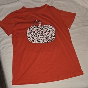 Orange T-Shirt with Leopard Pumpkin Design